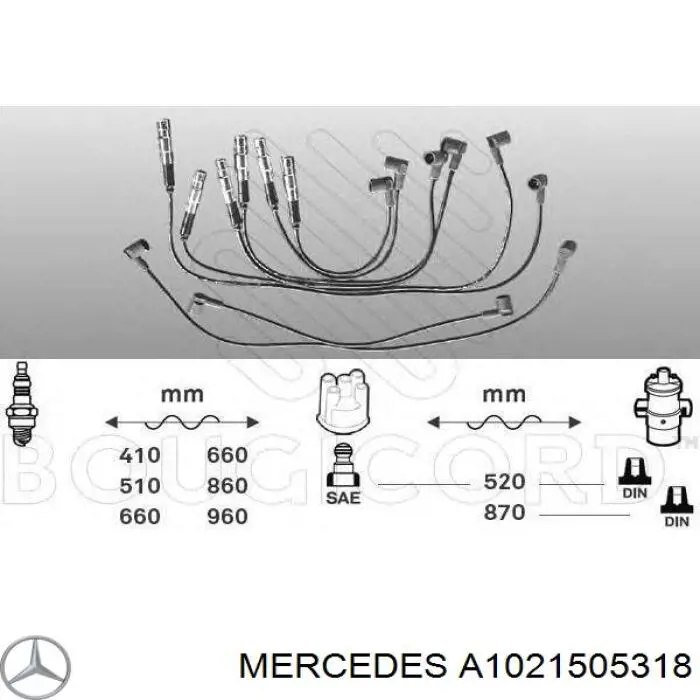 1021505318 Mercedes кабель високовольтний, циліндр №1