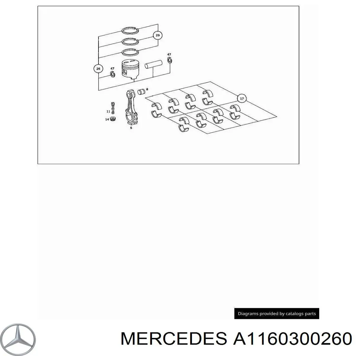 Вкладиші колінвала, шатунні, комплект, 2-й ремонт (+0,50) Mercedes A1160300260 ціна, від 60.67 USD