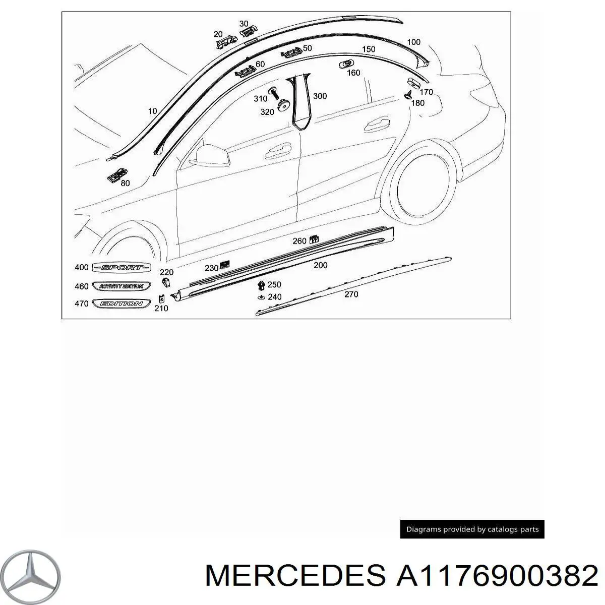 A1176901300 Mercedes Молдинг даху, лівий