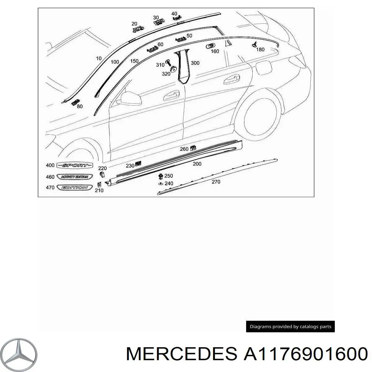 Молдинг даху, правий Mercedes A1176901600 ціна, від 205.30 USD