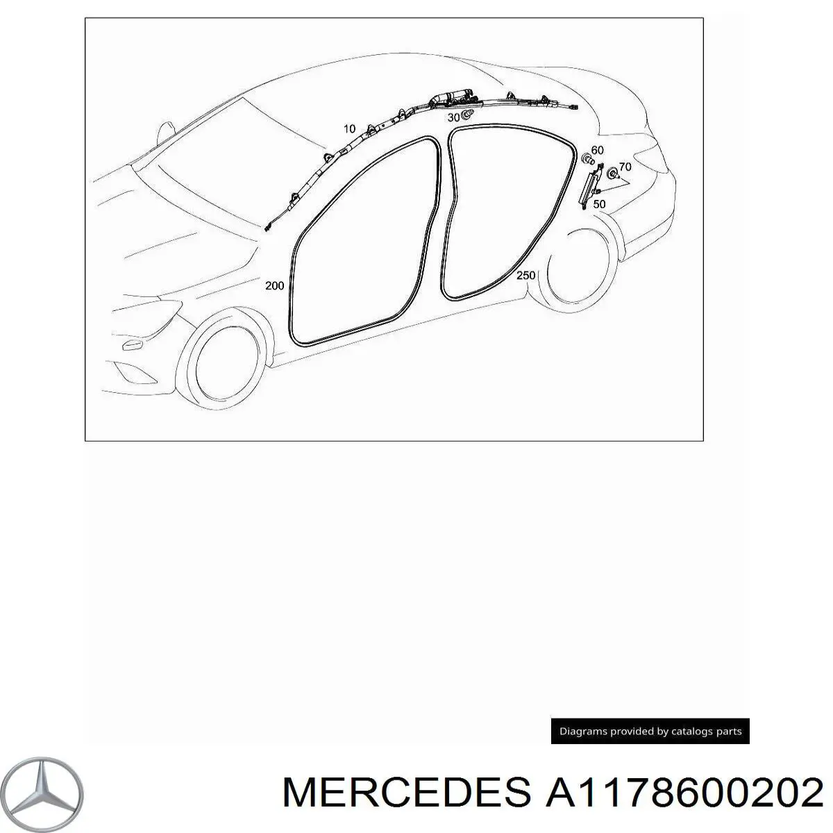 A1178600202 Mercedes Подушка безпеки, шторка бічна, права, AIRBAG
