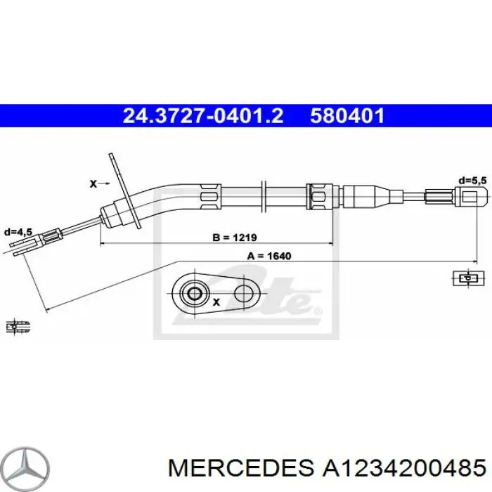 Купити A1234200485 Mercedes Трос ручного гальма задній, лівий