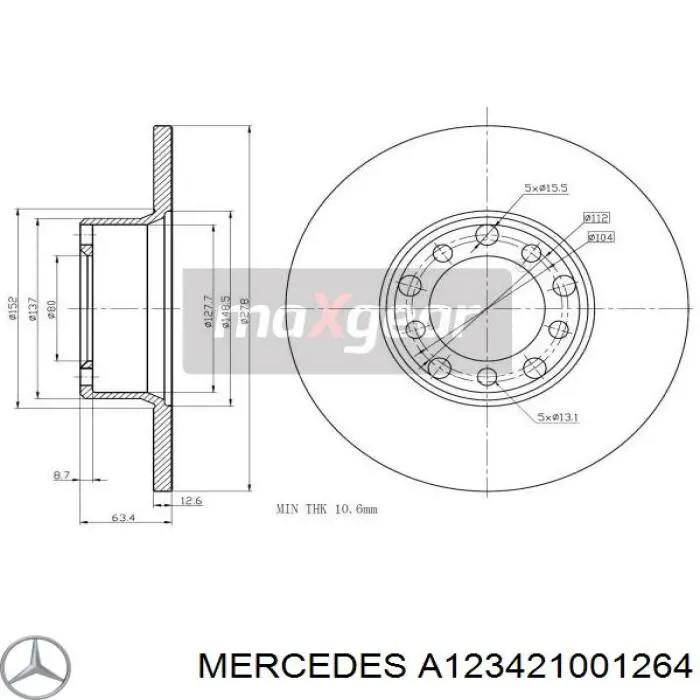 Купити A123421001264 Mercedes Ротор гальмівний