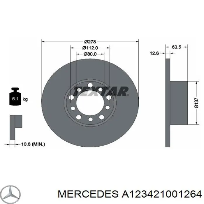 Диск гальмівний передній A123421001264 Mercedes