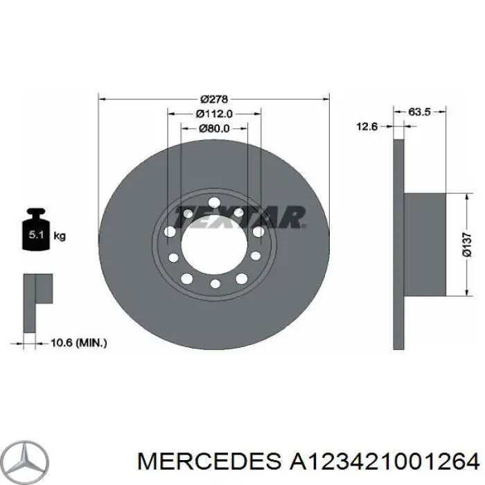 Диск переднього гальма Mercedes A123421001264 ціна, від 29.36 USD