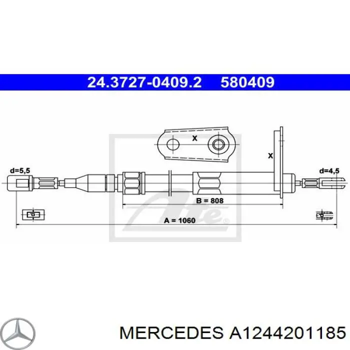 A1244201185 Mercedes трос ручного гальма задній, правий/лівий
