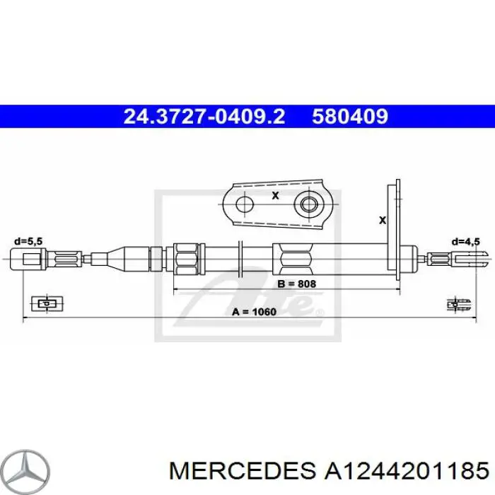 Трос ручного гальма задній, правий/лівий A1244201185 Mercedes