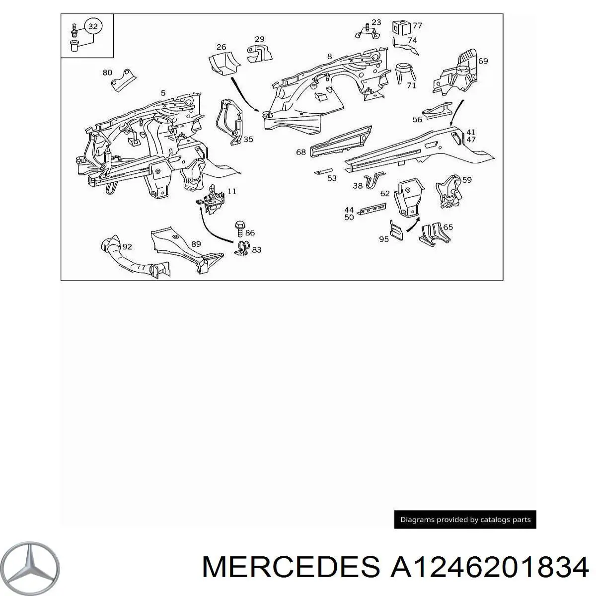 Лонжерон рами передній правий Mercedes A1246201834 ціна, від 178.97 USD