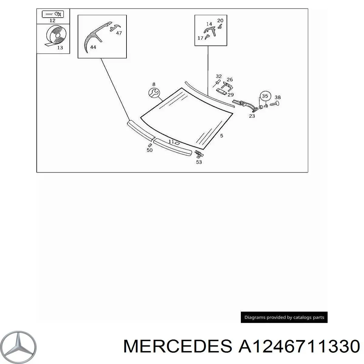 1246711330 Mercedes молдинг лобового скла, нижній