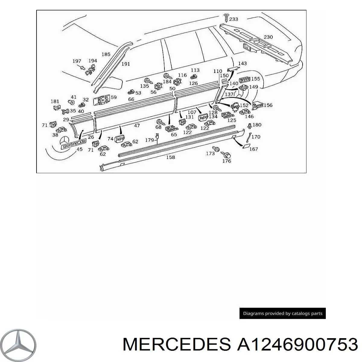 Накладка зовнішня (молдинг) порога, лівий Mercedes A1246900753 ціна, від 249.58 USD