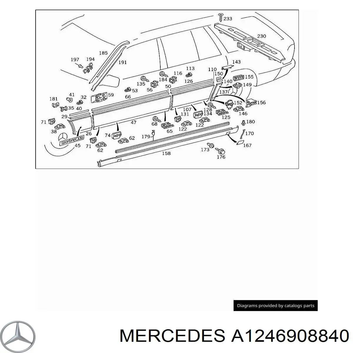 Молдинг заднього правого крила на Mercedes E-Class (W124)