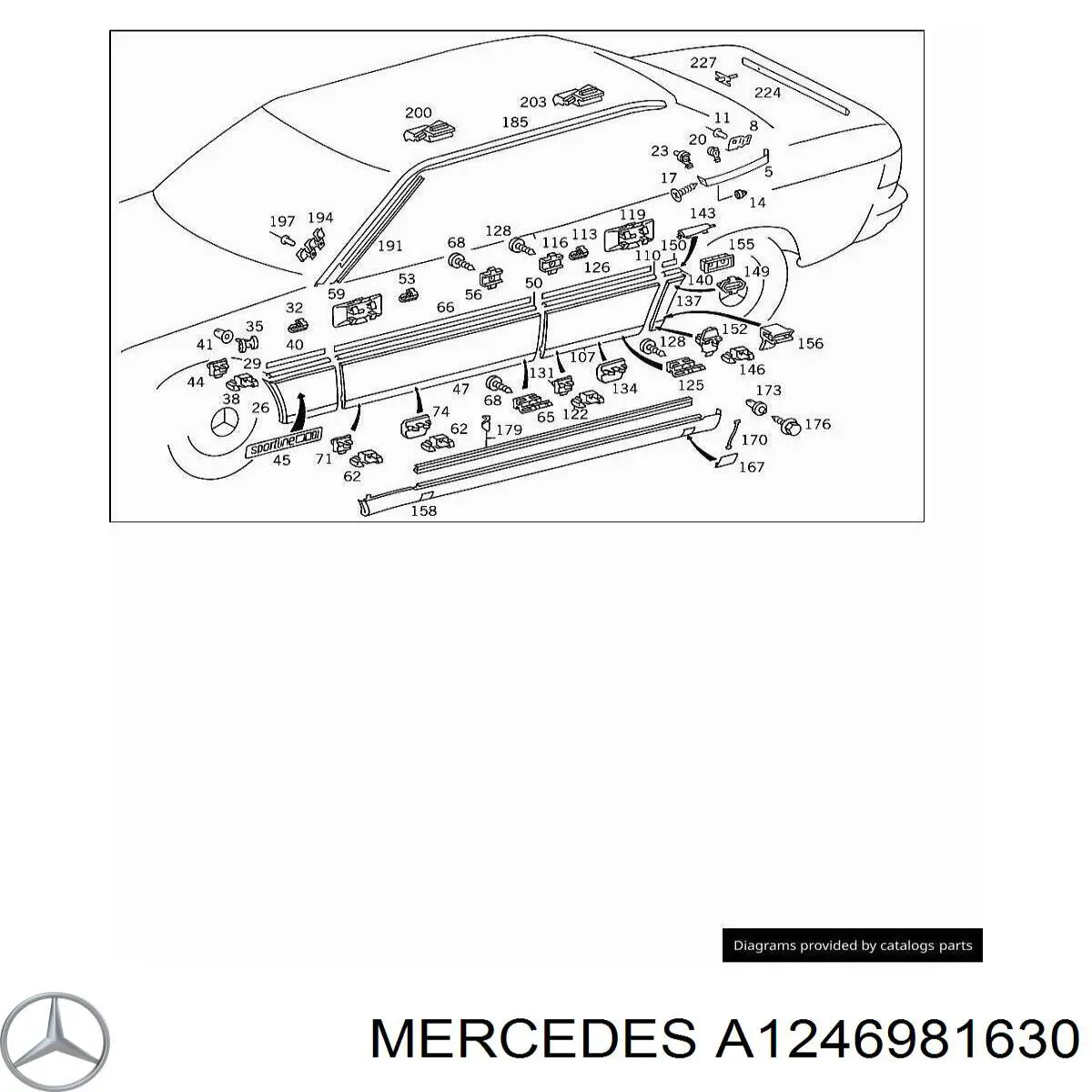 Накладка стійки кузова зовнішня, задня права A1246981630 Mercedes