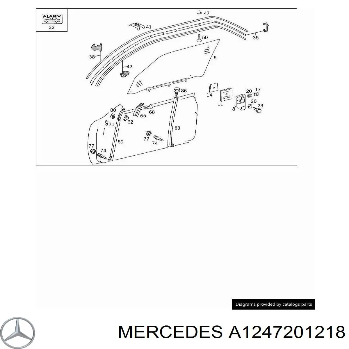 Скло передньої правої двері Mercedes A1247201218 ціна, від 492.84 USD