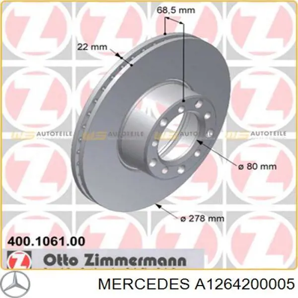 Диск переднього гальма Mercedes A1264200005 ціна, від 35.48 USD