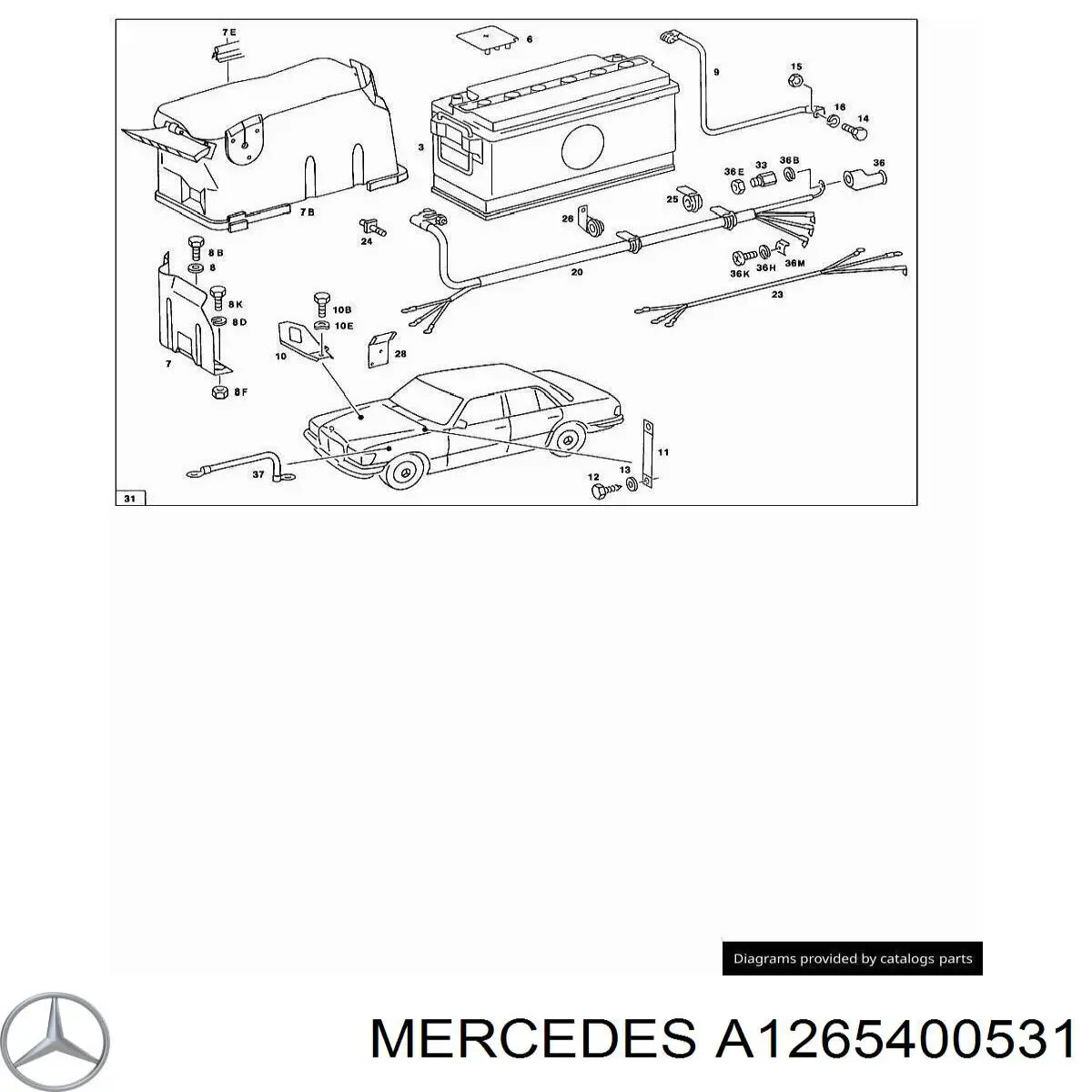 Купити A1265400531 Mercedes Кабель маси акумулятора (АКБ)