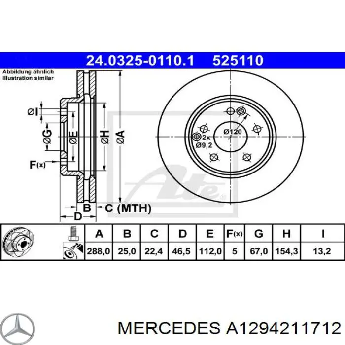 Диск переднього гальма Mercedes A1294211712 ціна, від 84.81 USD