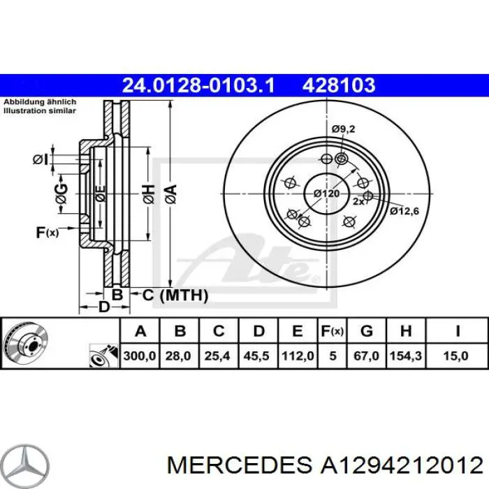 Диск гальмівний передній Mercedes A1294212012