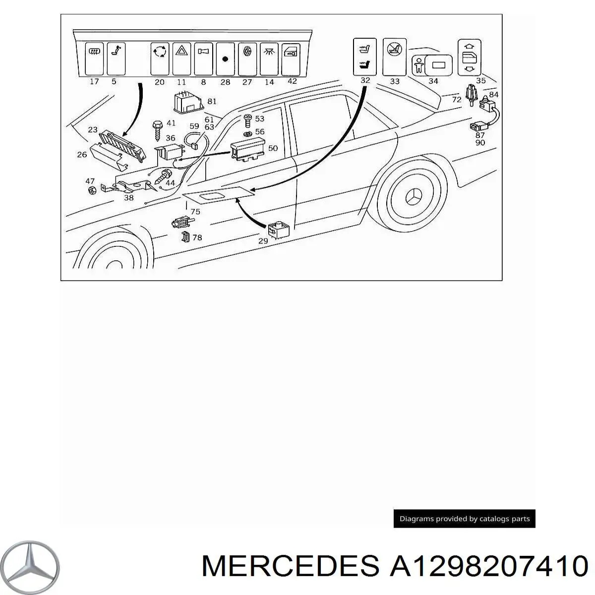 Кнопка включення обігріву заднього скла Mercedes A1298207410 ціна, від 3.94 USD