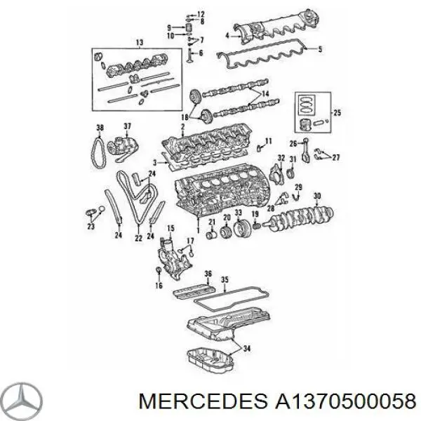A1370500058 Mercedes сальник клапана (маслознімний, впуск/випуск, комплект на мотор)