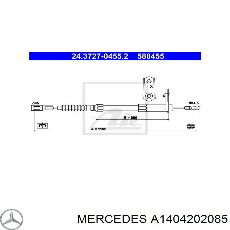 A1404202085 Mercedes трос ручного гальма задній, правий
