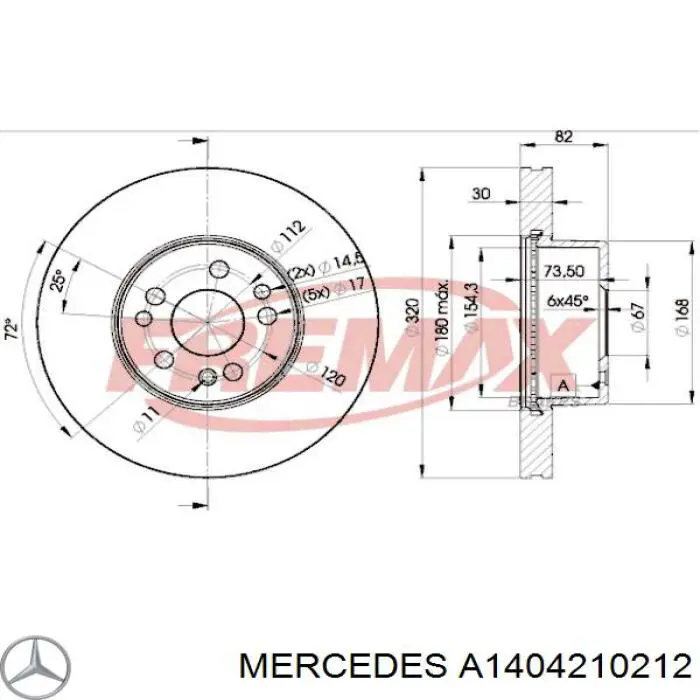 Гальмівні диски передні A1404210212 Mercedes