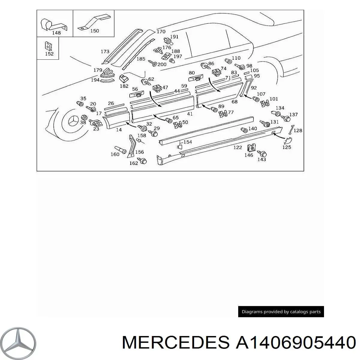 Купити A1406905440 Mercedes Накладка зовнішня (молдинг) порога, правий