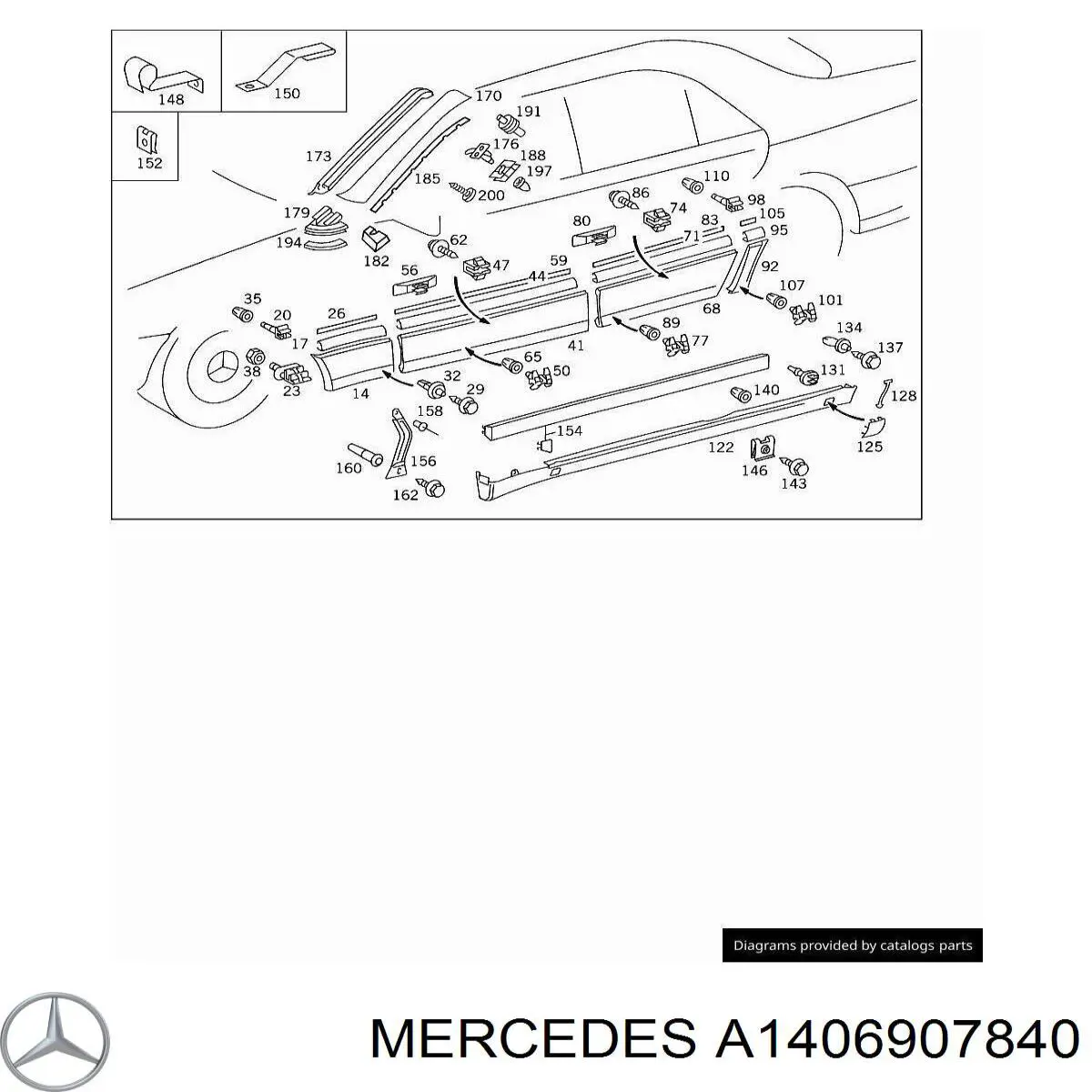 Накладка заднього правого крила Mercedes A1406907840 ціна, від 25.34 USD