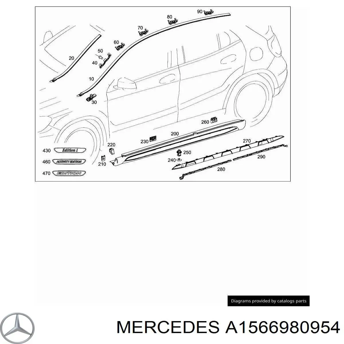 Накладка зовнішня (молдинг) порога, лівий Mercedes A1566980954 ціна, від 135.44 USD