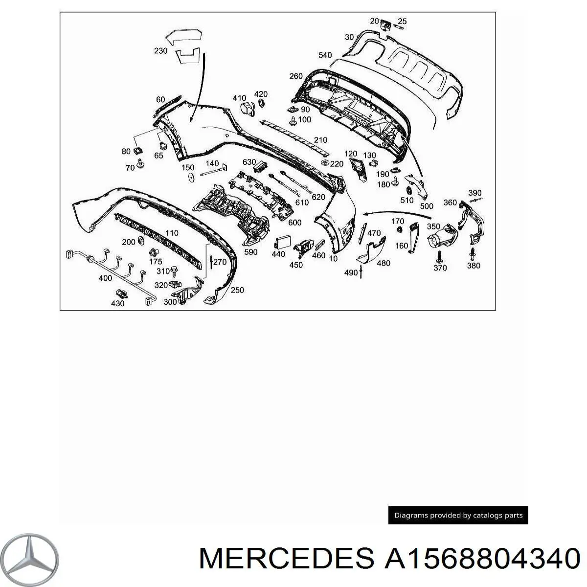 Кожух бампера заднього Mercedes A1568804340 ціна, від 345.65 USD