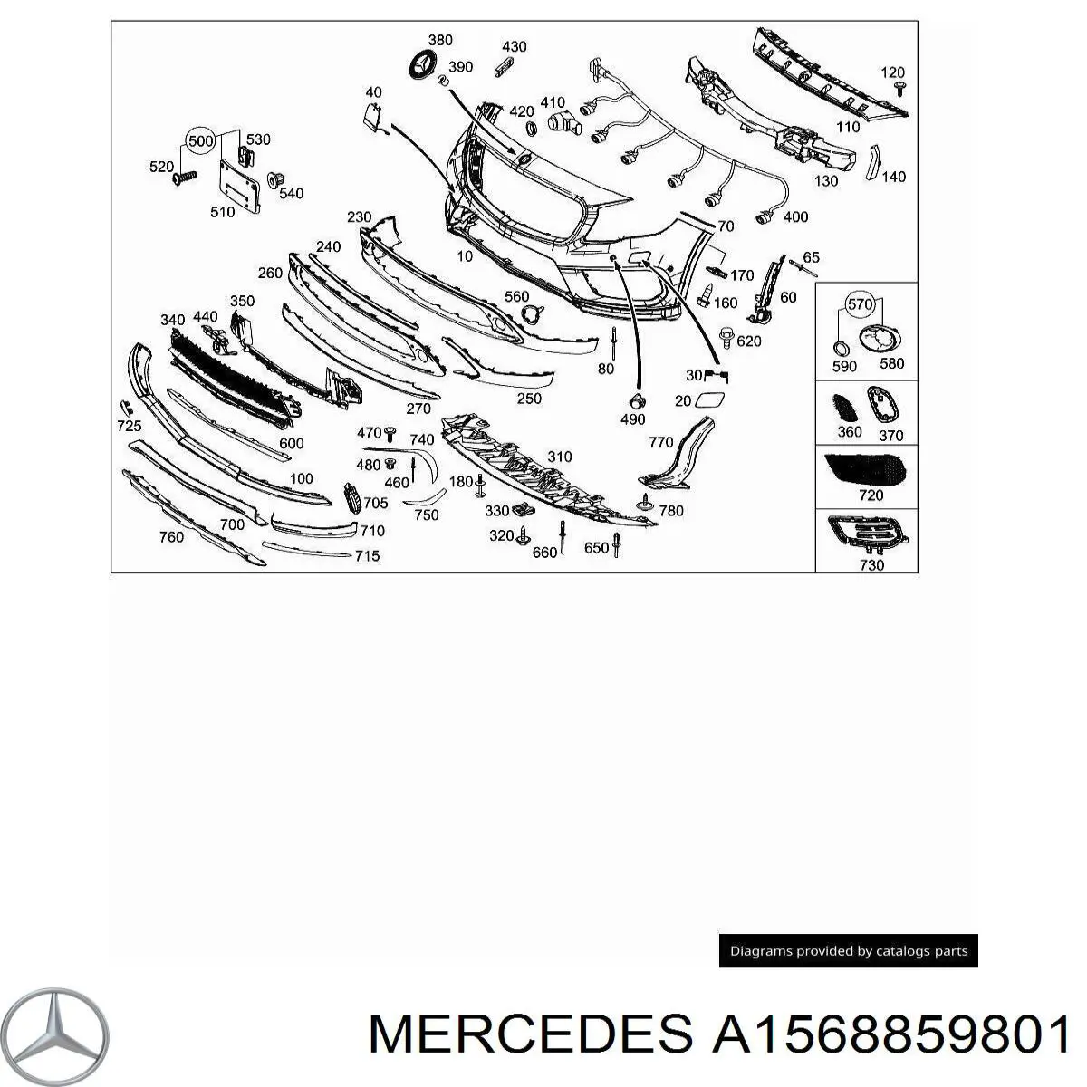A156885980164 Mercedes Кронштейн бампера переднього, правий