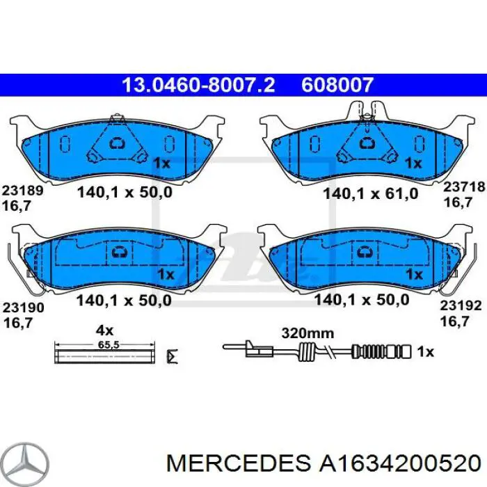 A1634200520 Mercedes Колодки гальмівні задні, дискові