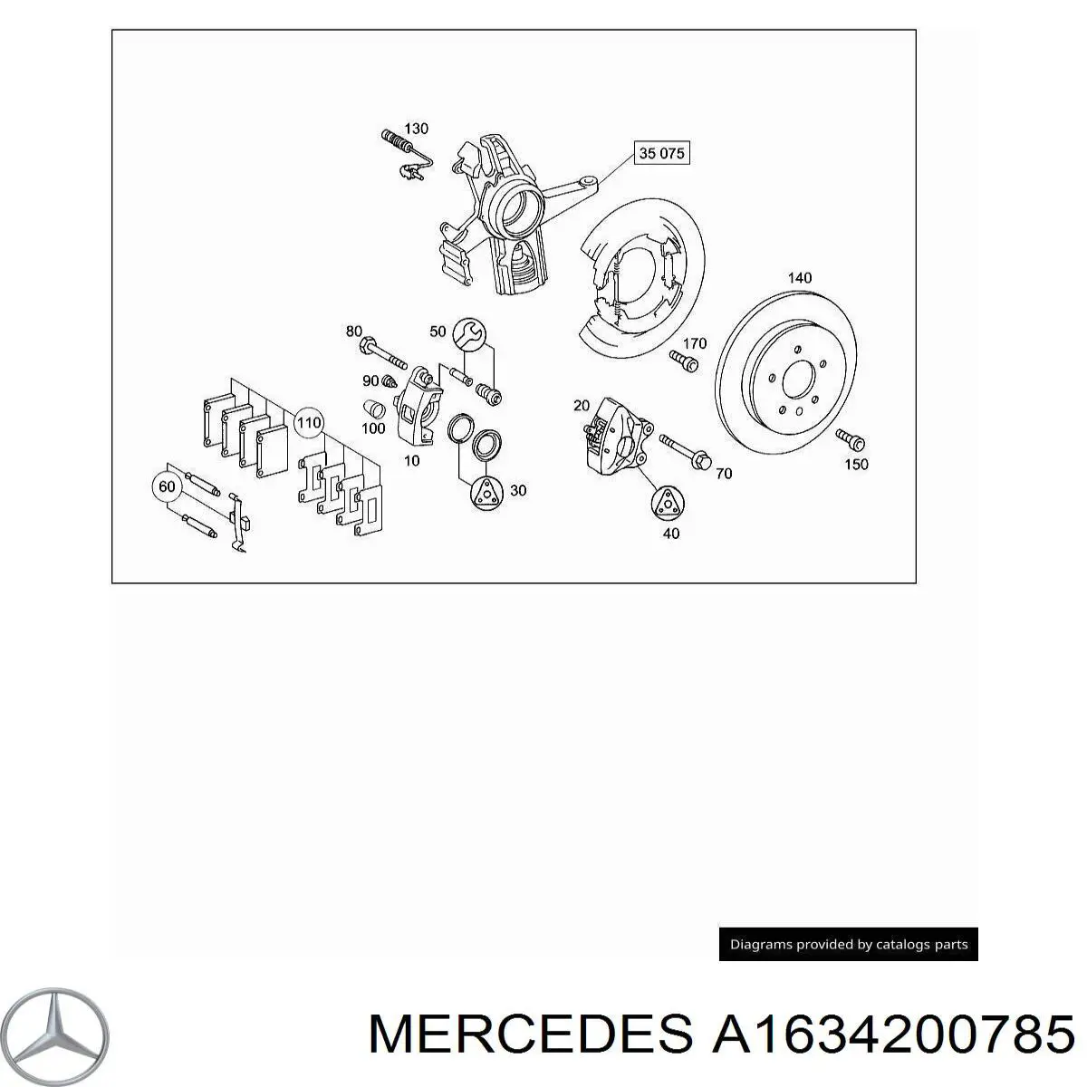 Трос ручного гальма задній, лівий A1634200785 Mercedes