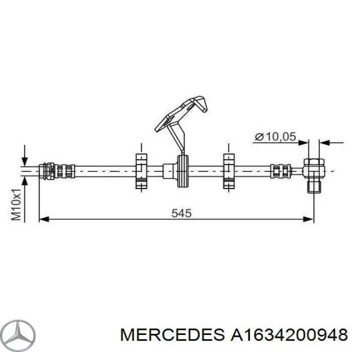 Купити A1634200948 Mercedes Шланг гальмівний передній, правий