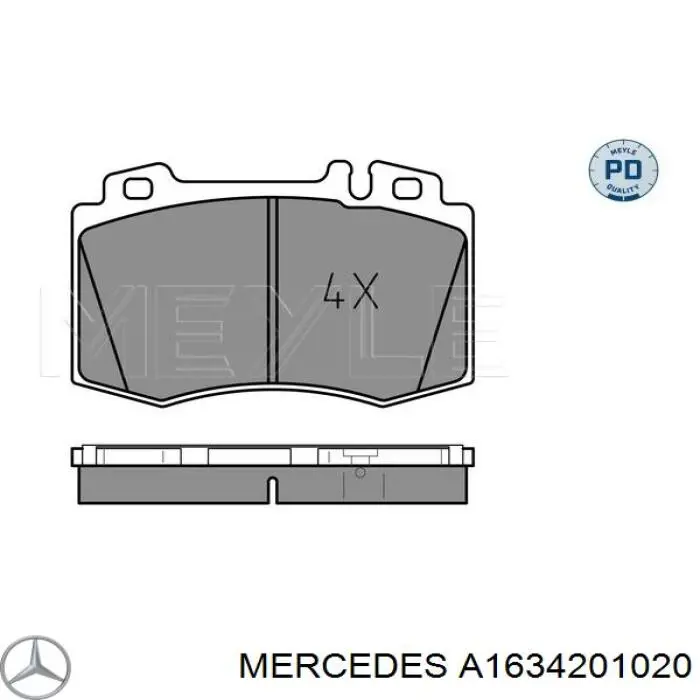 Купити A1634201020 Mercedes Колодки гальмівні передні, дискові