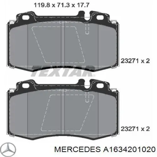 A1634201020 Mercedes колодки гальмівні передні, дискові
