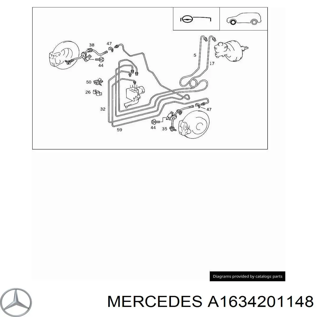 Шланг гальмівний передній, лівий Mercedes A1634201148 ціна, від 23.60 USD