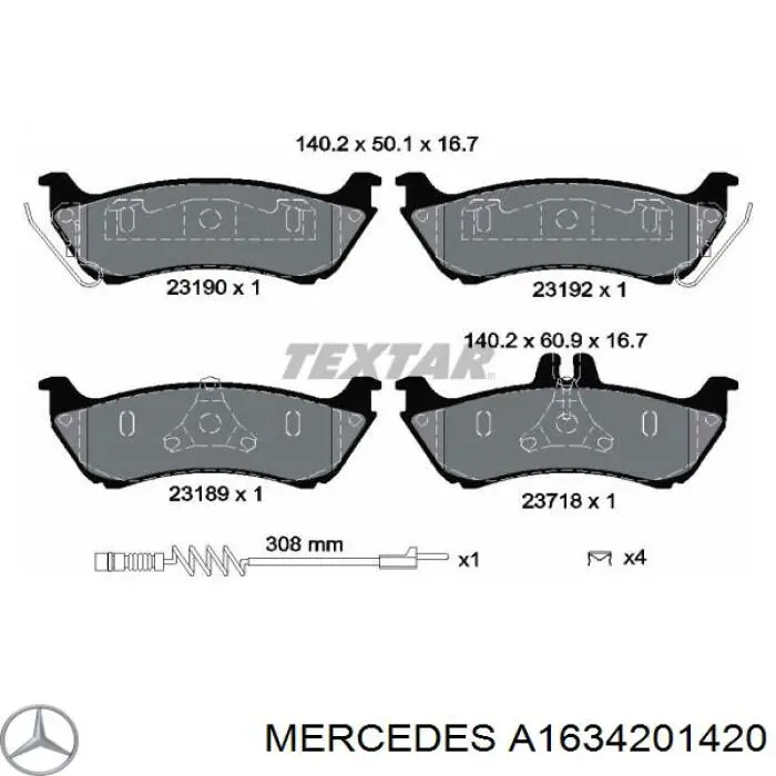 Купити A1634201420 Mercedes Задні колодки