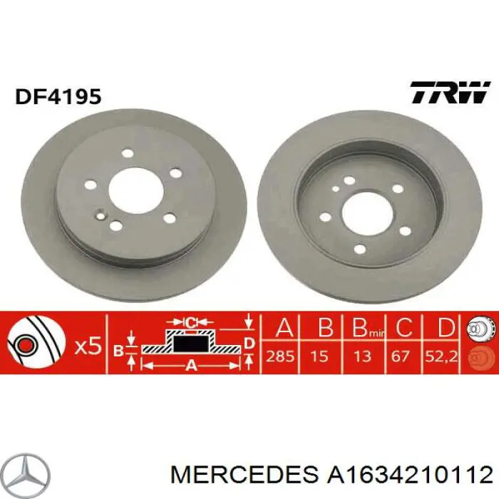 Купити A1634210112 Mercedes Диск заднього гальма
