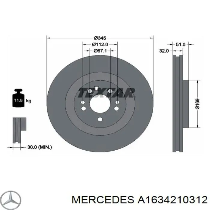 Диск переднього гальма Mercedes A1634210312 ціна, від 68.18 USD