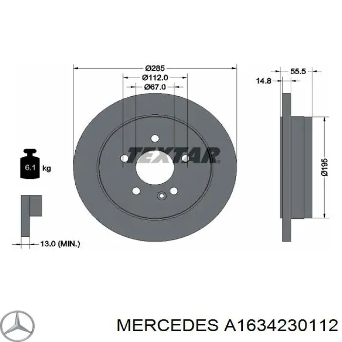 Диск гальмівний задній Mercedes A1634230112