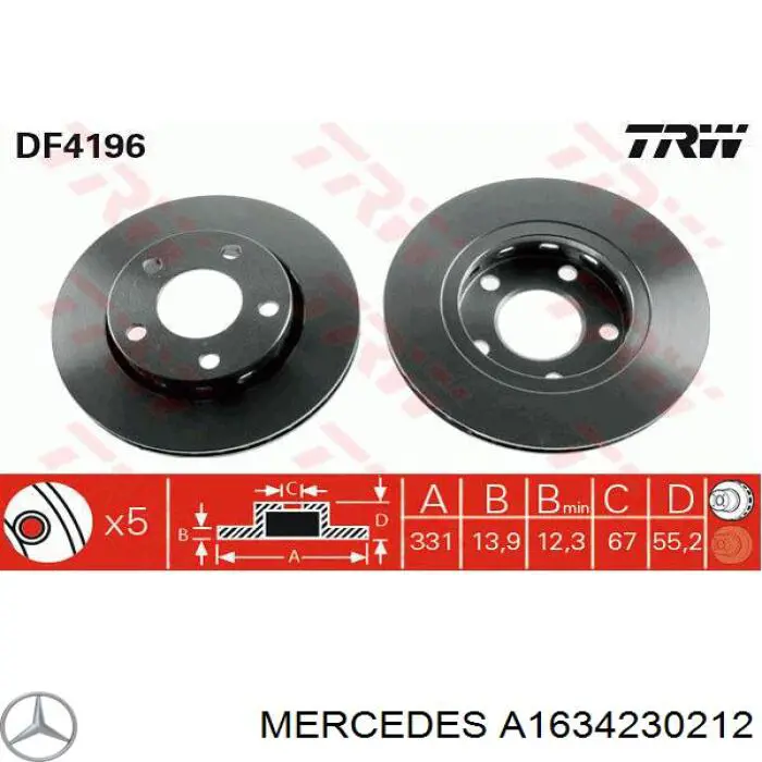 Купити A1634230212 Mercedes Диск заднього гальма