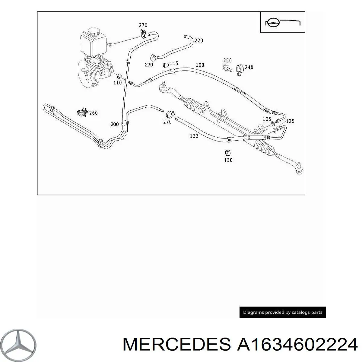 Патрубок високого тиску гідропідсилювача Mercedes A1634602224 ціна, від 31.04 USD