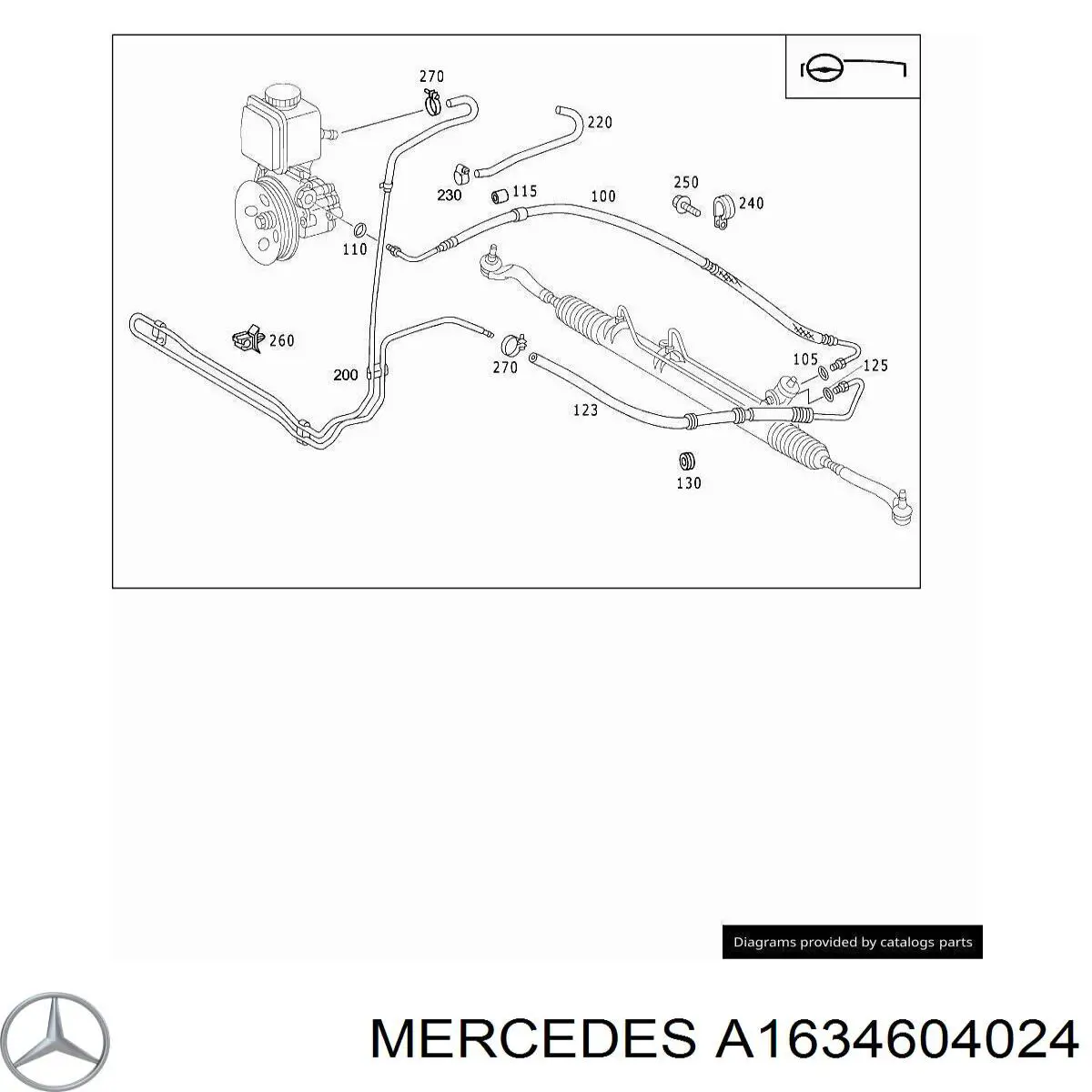 Шланг ГПК, високого тиску гідропідсилювача керма (рейки) на Mercedes ML-Class (W163)
