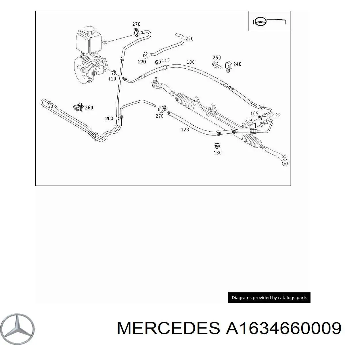 Шланг ГПК, низького тиску, від рейки/механізму до радіатора Mercedes A1634660009 ціна, від 1010.25 UAH