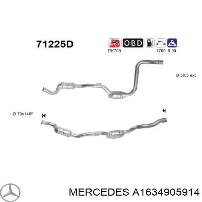 A1634905914 Mercedes Конвертор-каталізатор, лівий