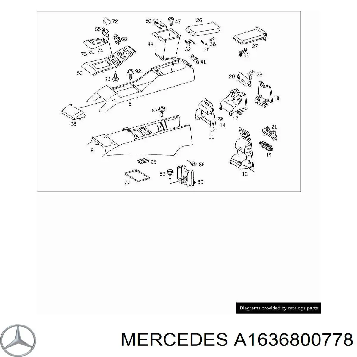 Кришка підлокітника Mercedes A1636800778 ціна, від 76.52 USD