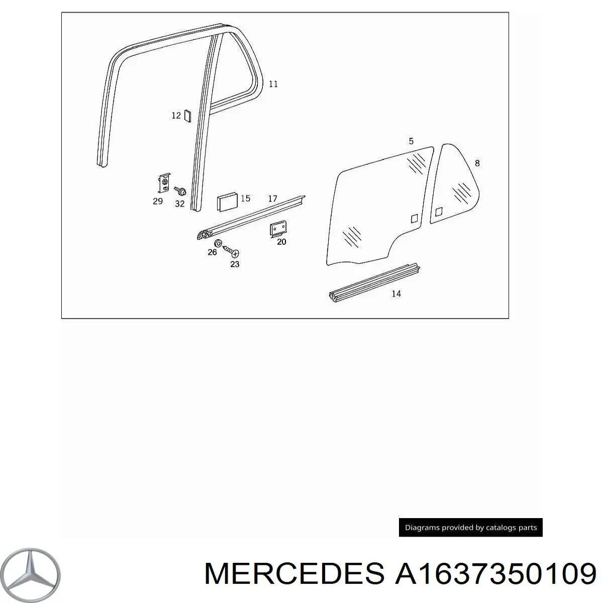 Скло-кватирка двері, задній, лівою на Mercedes ML-Class (W163)