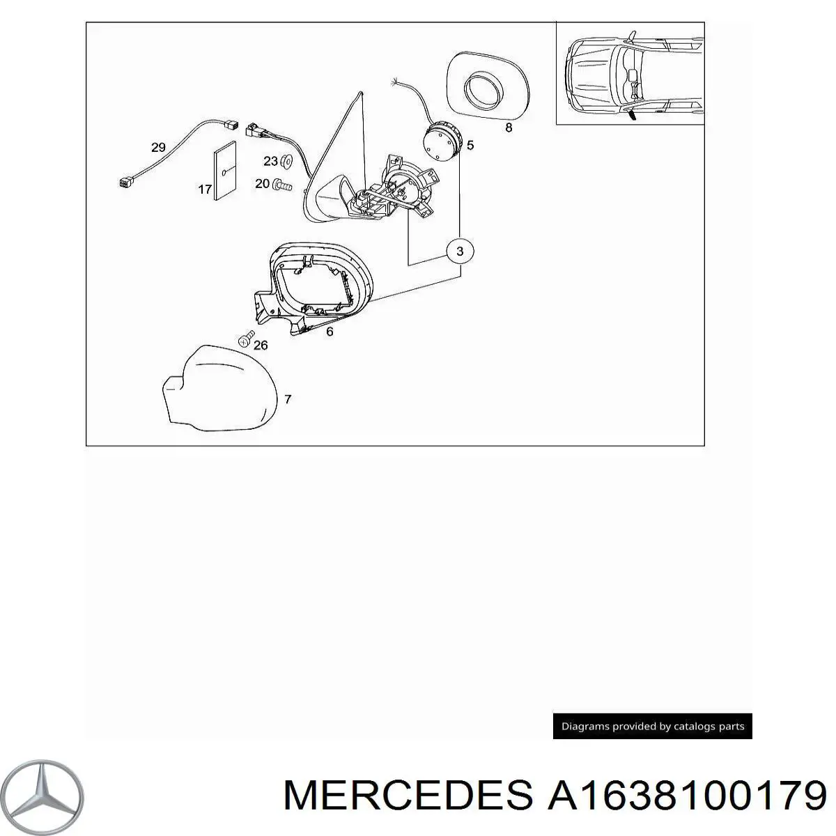 A1638100179 Mercedes накладка дзеркала заднього виду, ліва