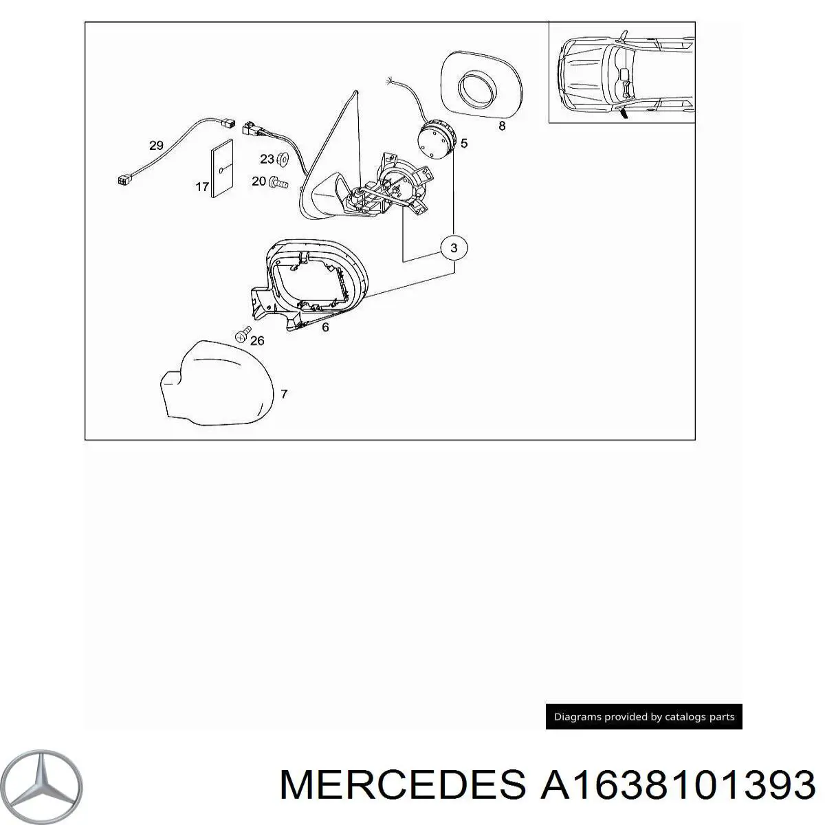 Купити A1638101393 Mercedes Бічне дзеркало заднього виду ліве