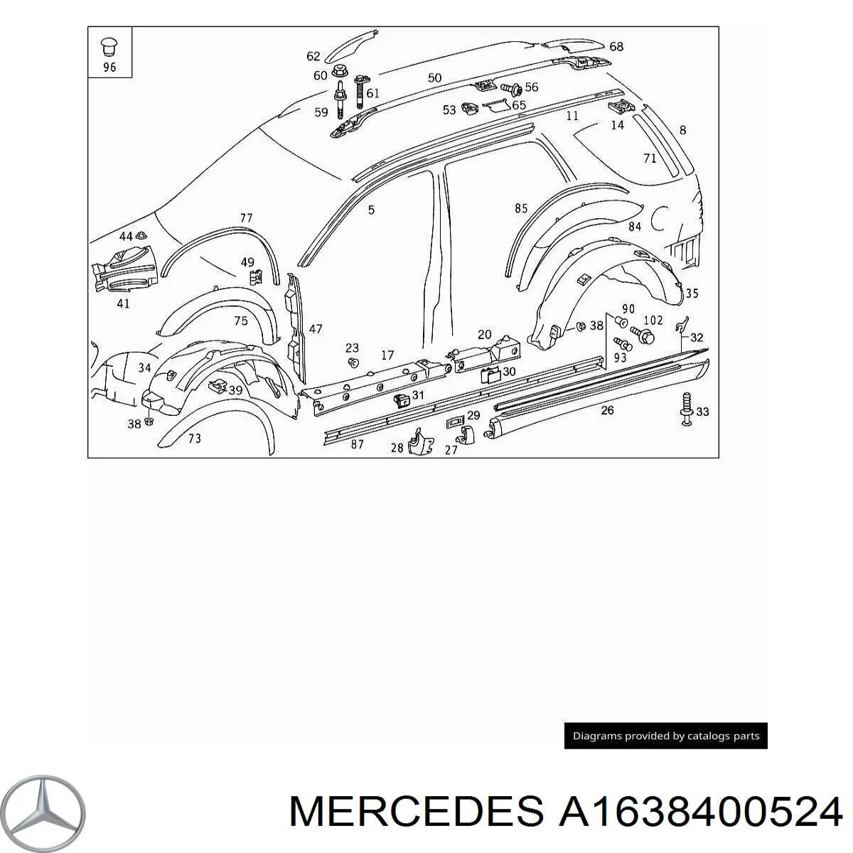 A1638400524 Mercedes рейлінг даху лівий